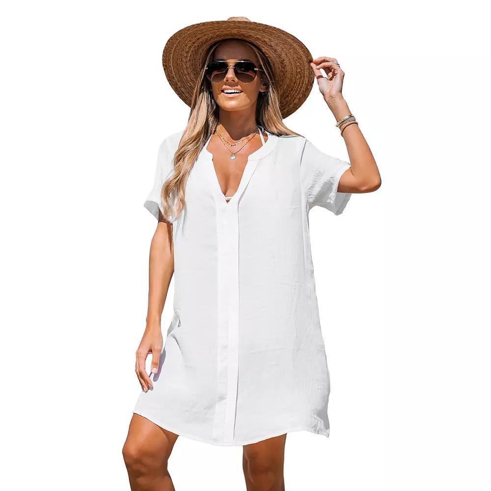 Women's Cupshe V-Neck Swim Cover-Up Mini Dress, Size: Medium, White Product Image