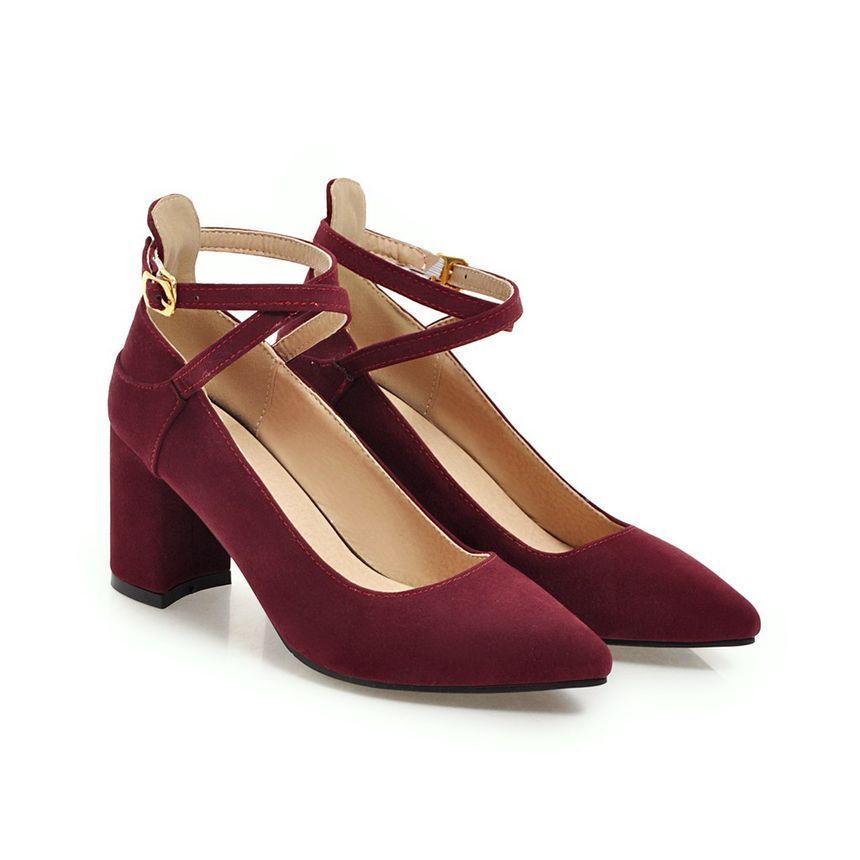 Pointed Block Heel Ankle Strap Pumps Product Image