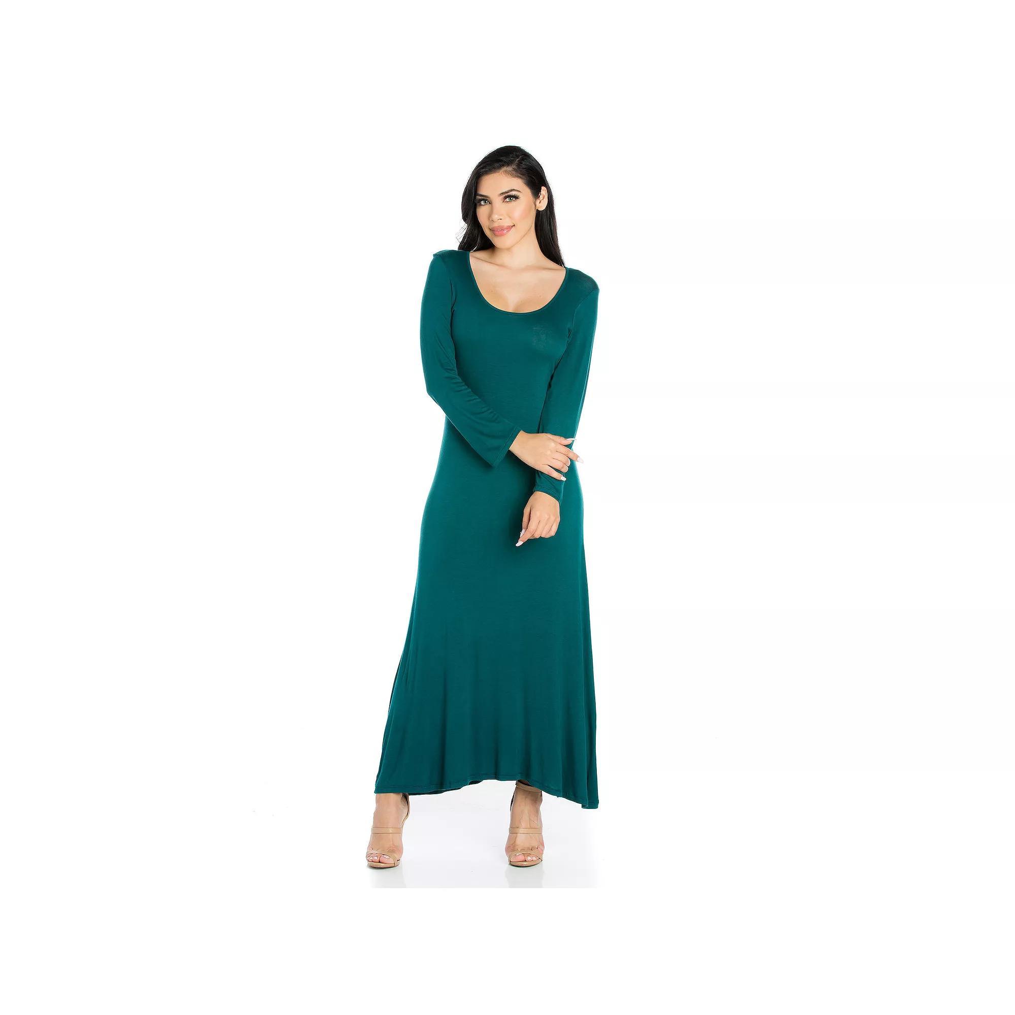 Women's 24seven Comfort Apparel Scoopneck Long Sleeve Maxi Dress,  Product Image