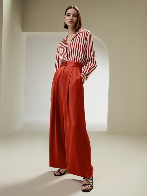 High-Waisted Wide Leg Dense Silk Pants Product Image