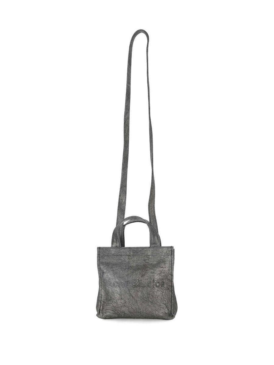 ACNE STUDIOS Logo Embossed Mini Tote Bag In Silver Product Image