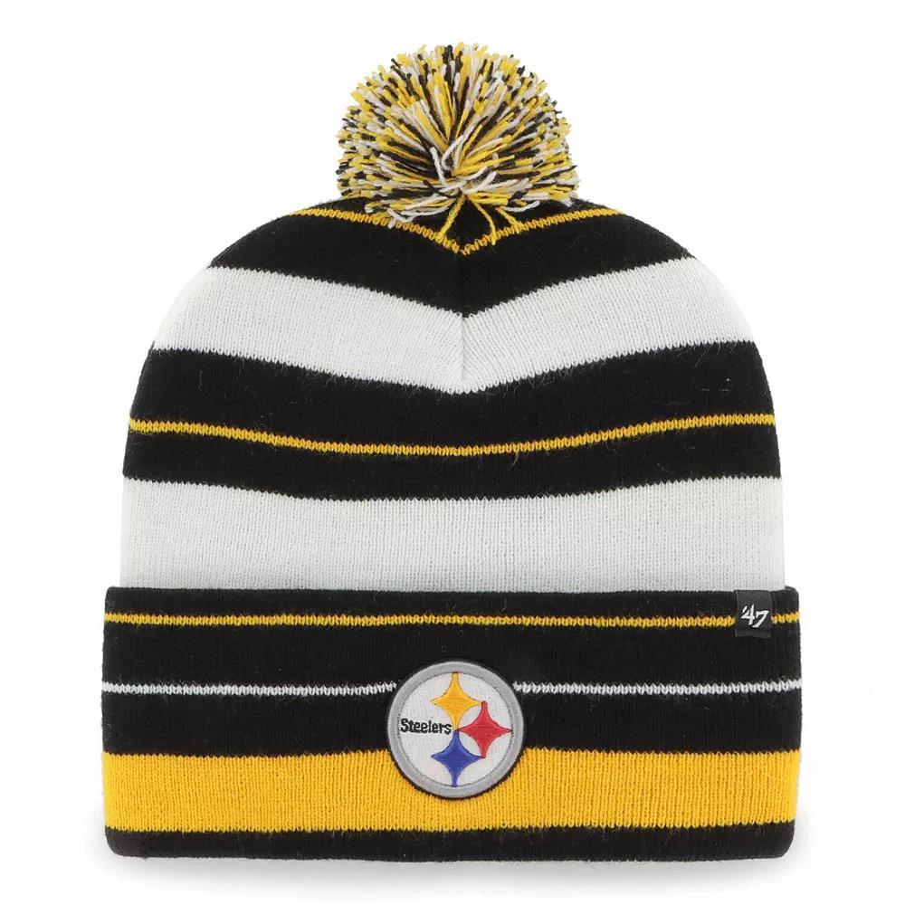 Women's '47 Black Pittsburgh Steelers Powerline Cuffed Knit Hat with Pom Product Image
