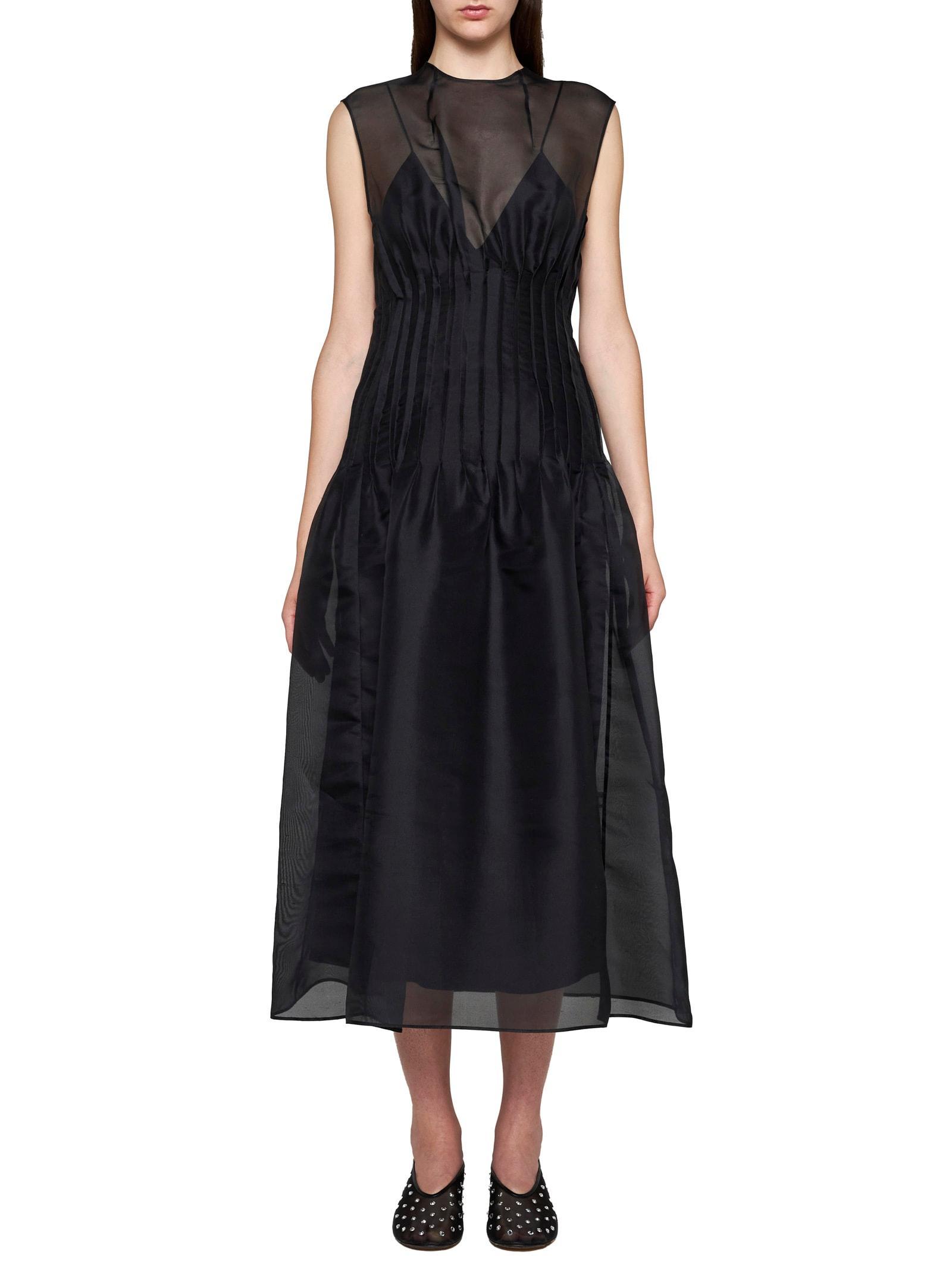 KHAITE Wes Pintucked Silk-organza Maxi Dress In Black Product Image