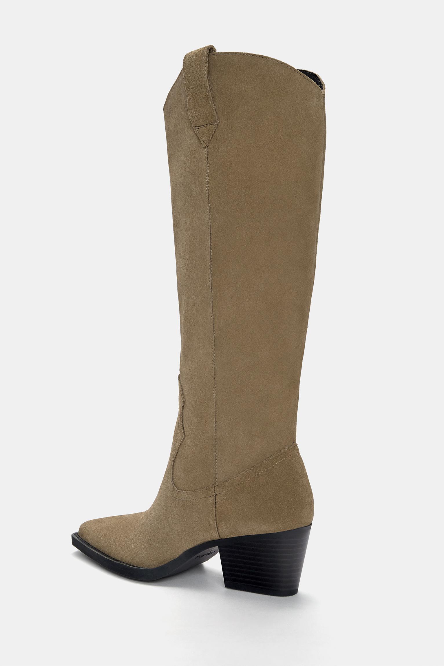 Leather knee-high cowboy-style boots Product Image