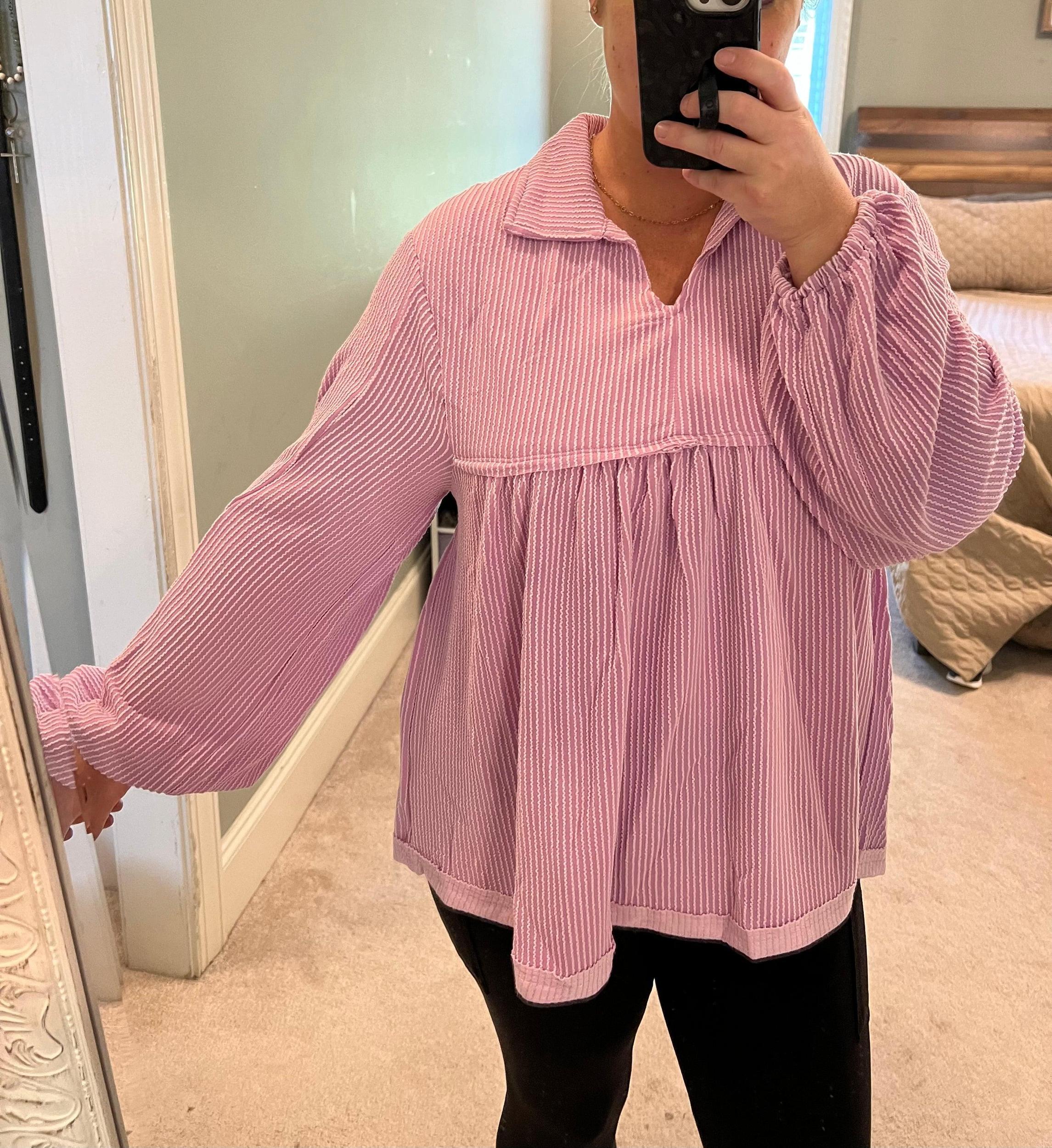 Pink Corded Bubble Sleeve Top Product Image