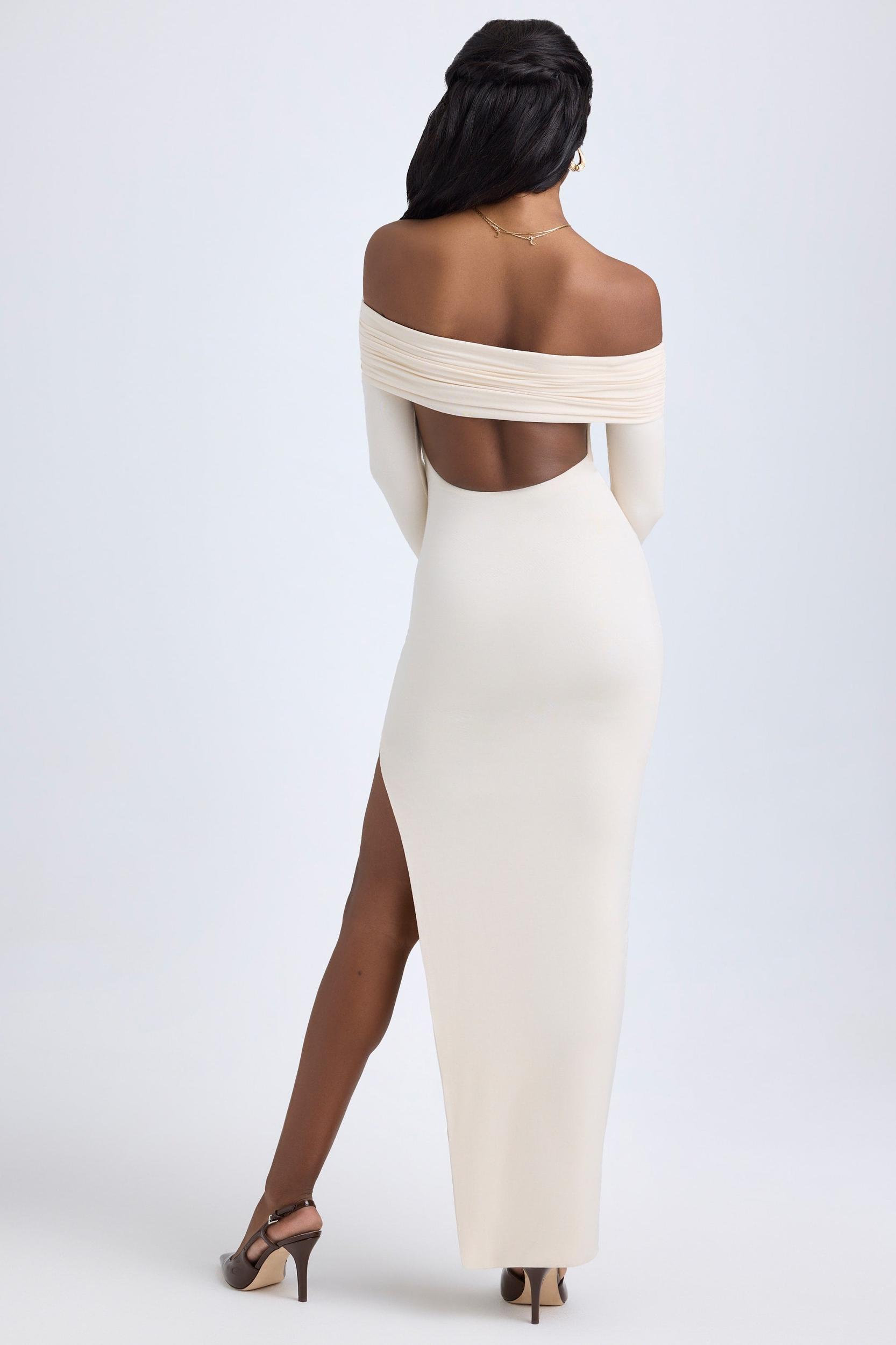 Modal Off-Shoulder Open-Back Maxi Dress in Ivory Product Image