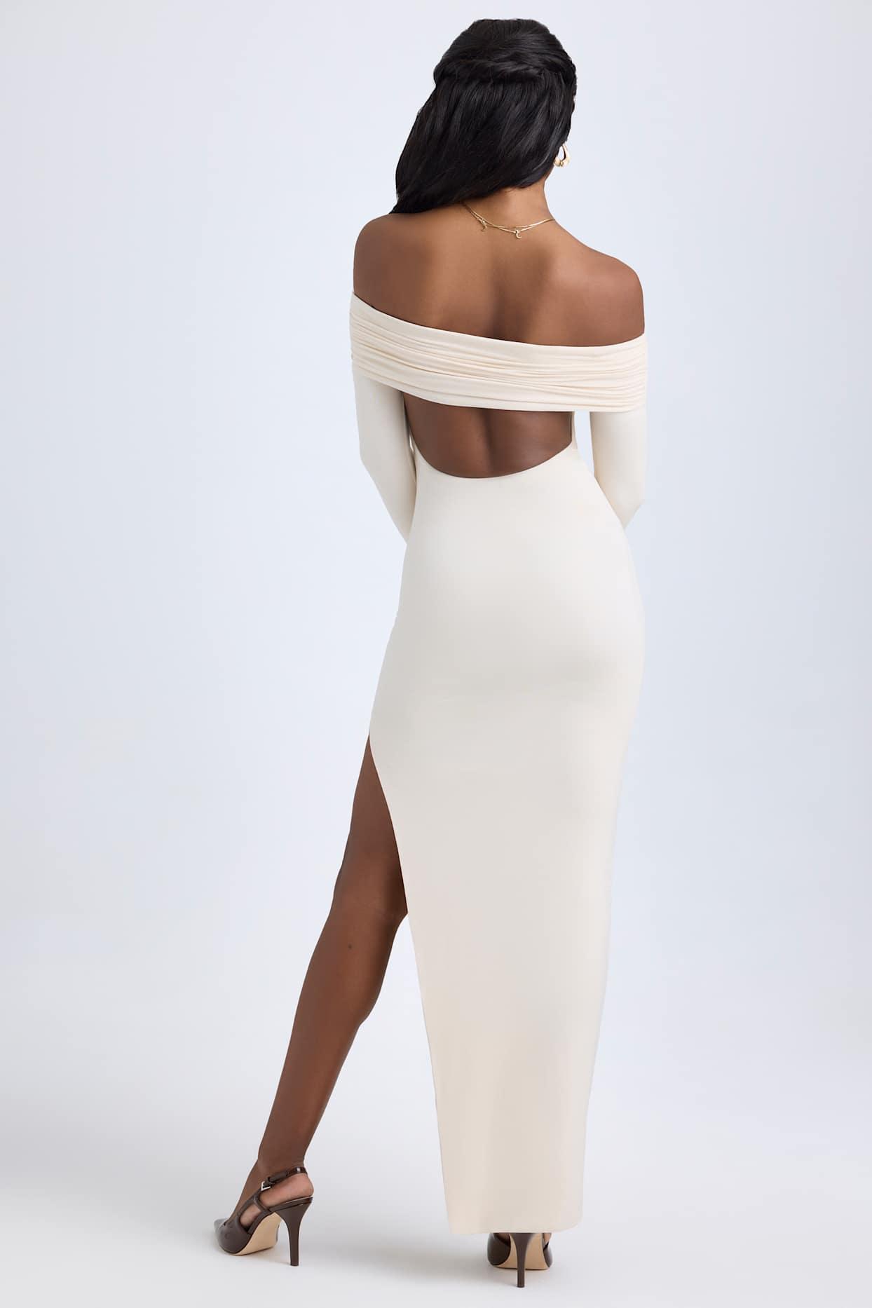 Modal Off-Shoulder Open-Back Maxi Dress in Ivory Product Image