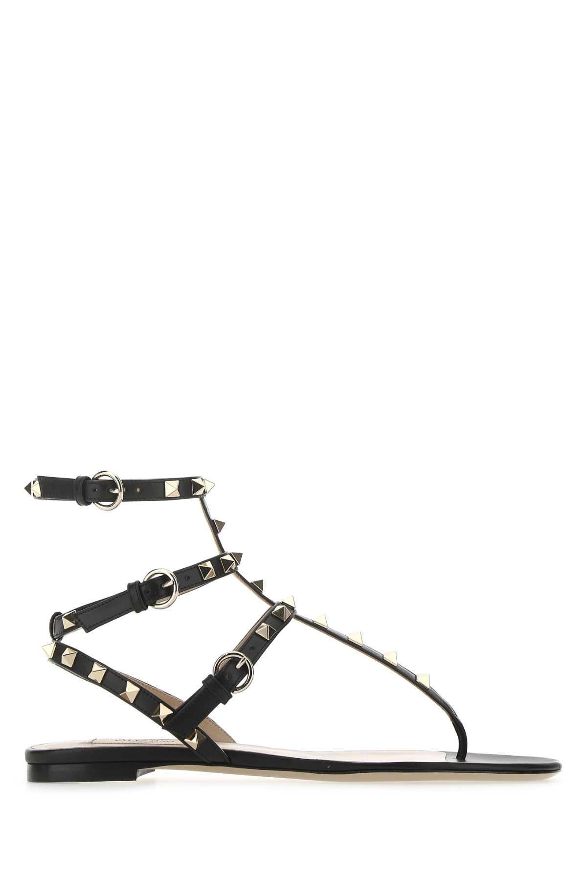 VALENTINO GARAVANI Black Leather Rockstud Thong Sandals  Nd  Donna 39 In Grey Product Image