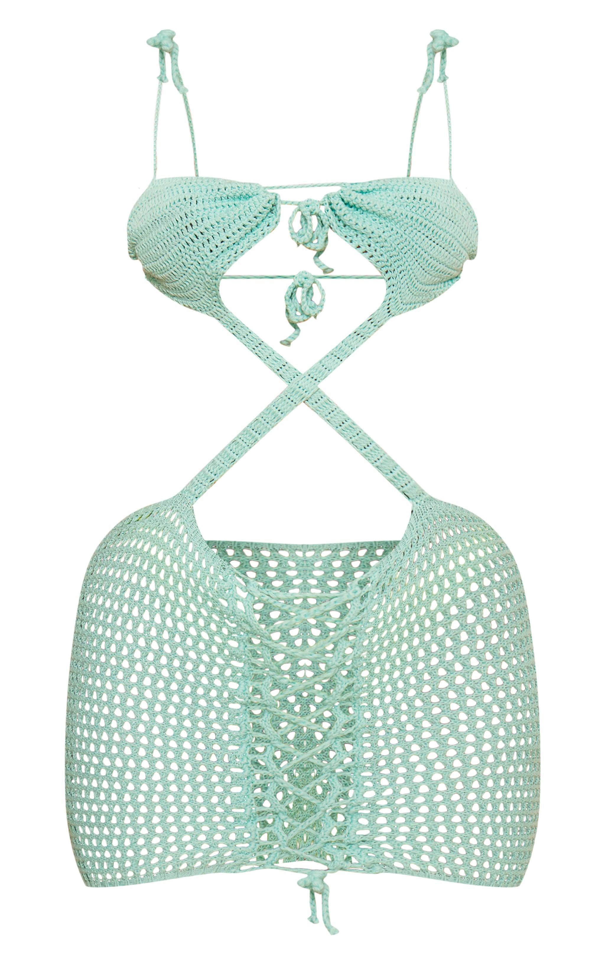 Aqua Crochet Cut Out Beach Dress Product Image