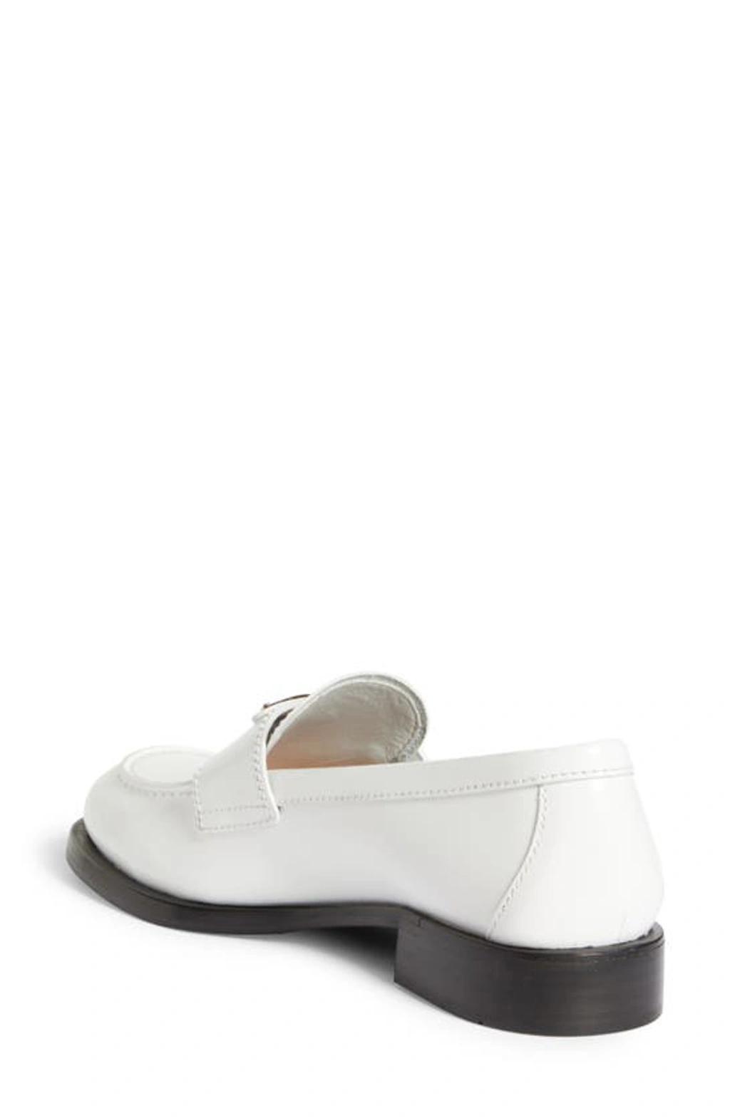 PRADA Calfskin Logo Flat Loafers In White Product Image