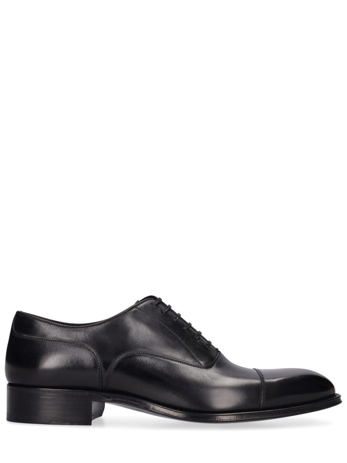 TOM FORD Black Elkan Leather Derby Shoes Product Image