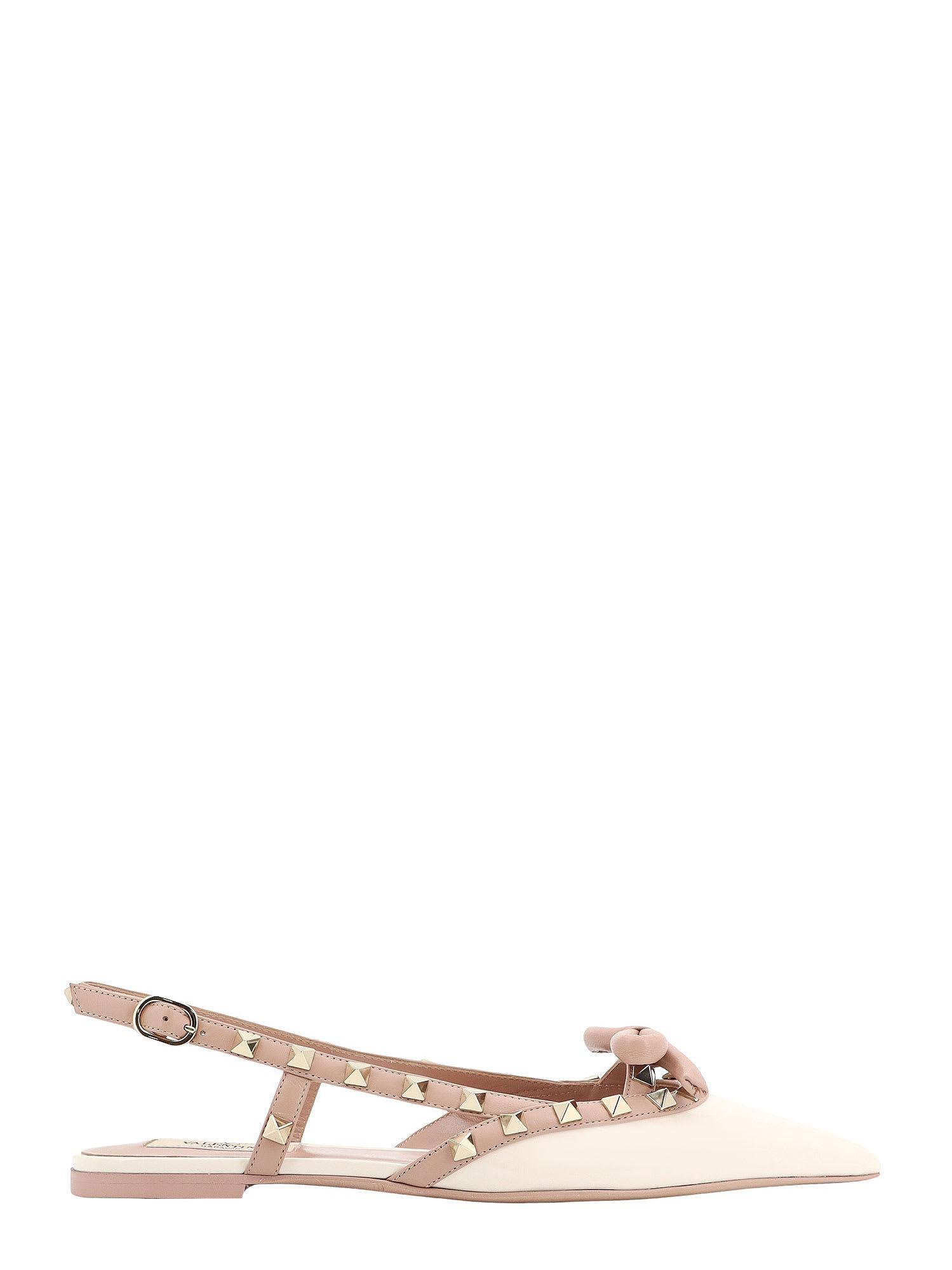 Rockstud Bow Ballerinas In White Product Image