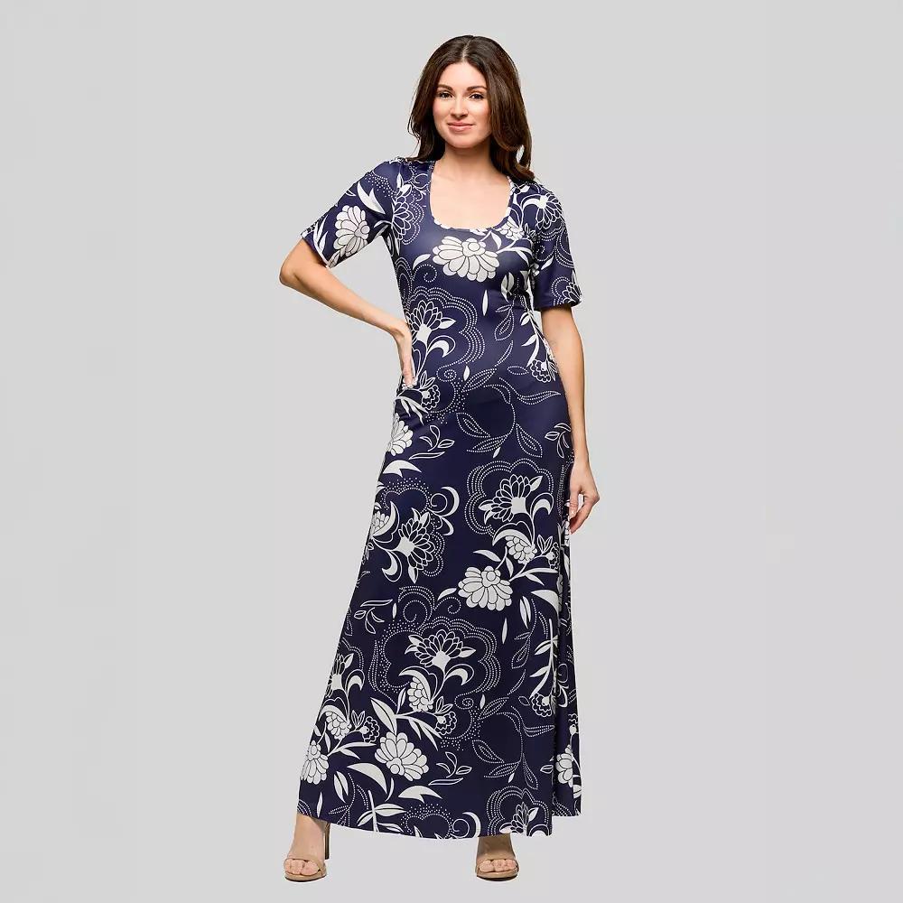 Women's 24Seven Comfort Apparel Elbow Sleeve Casual A Line Maxi Dress, Size: Medium, Gray Team Product Image
