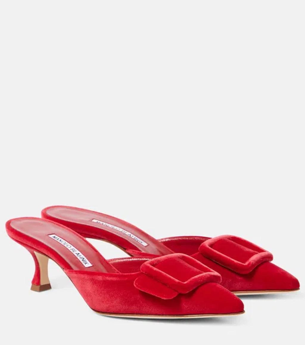 MANOLO BLAHNIK Maysale 70 Buckled Suede Mules In Red Product Image