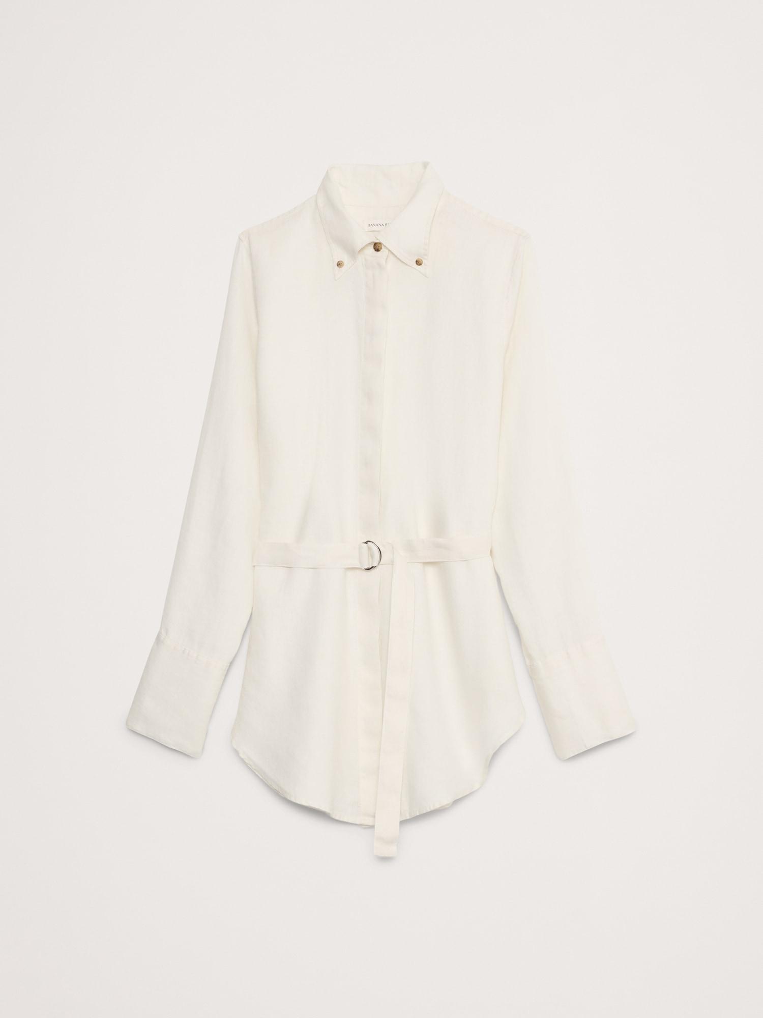 Linen Belted Tunic Shirt Product Image