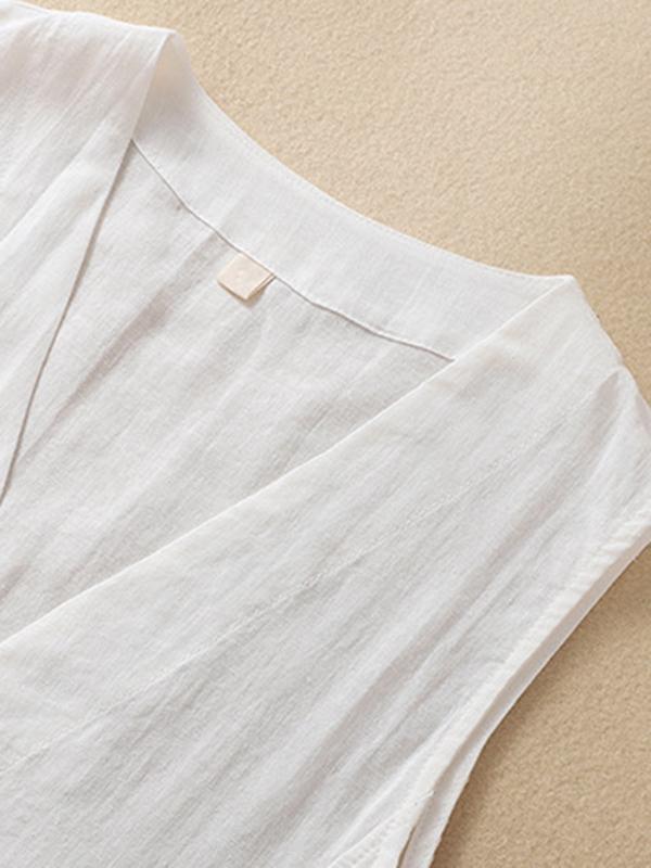 Loose Sleeveless Buttoned Solid Color V-Neck Vest Top Product Image