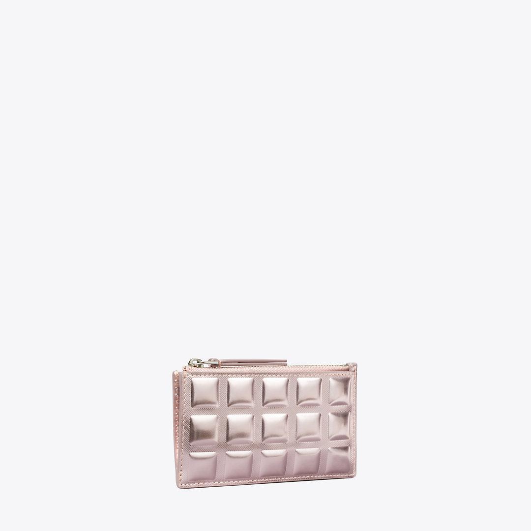 TORY BURCH Fleming Metallic Square Quilt Zip Card Case In Sparkle Pink Product Image