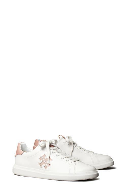 TORY BURCH Double T Howell Low-top Leather Sneakers In White Shell Pink Product Image