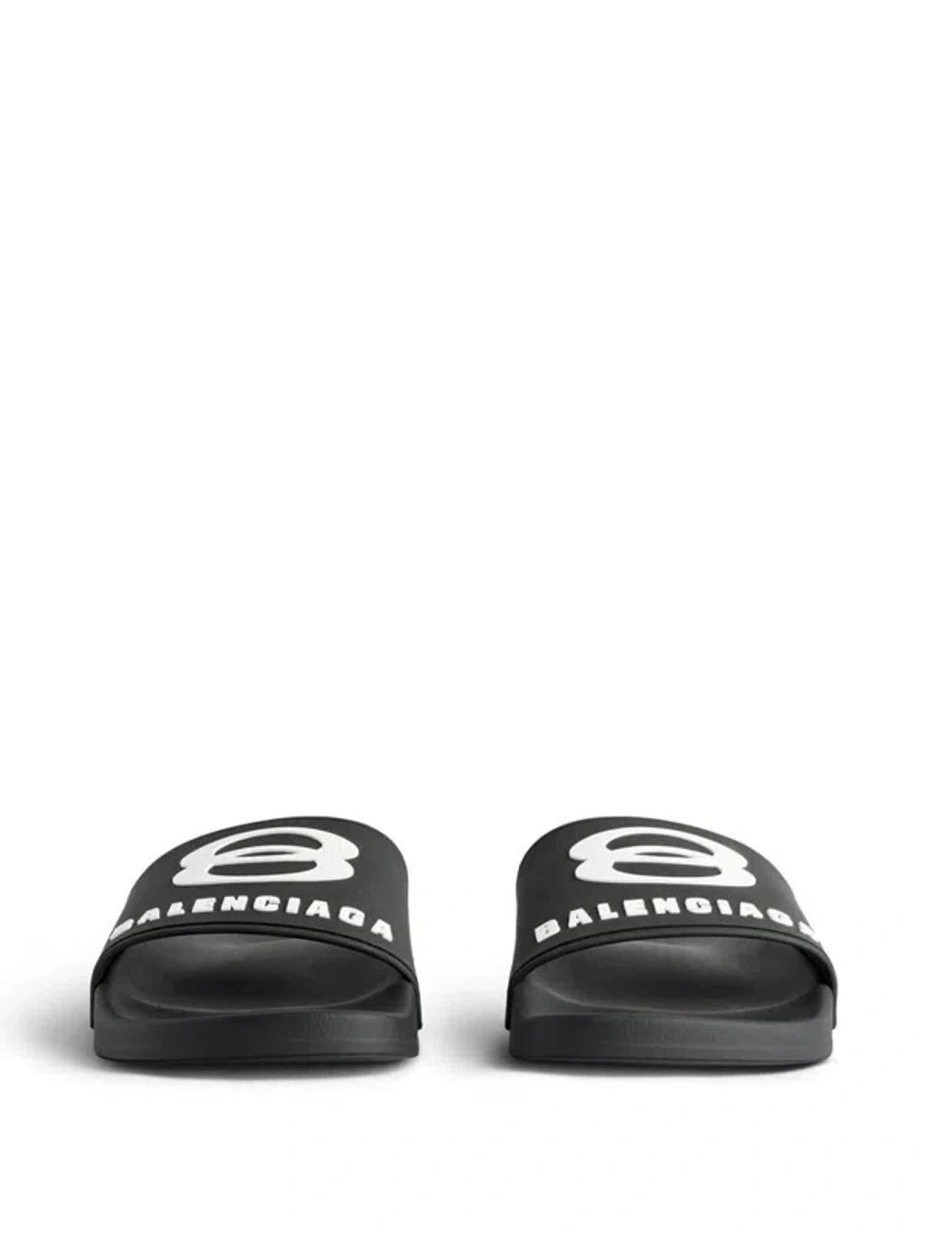 BALENCIAGA Rubber Slide Sandals For The Pool Men In Black White Product Image