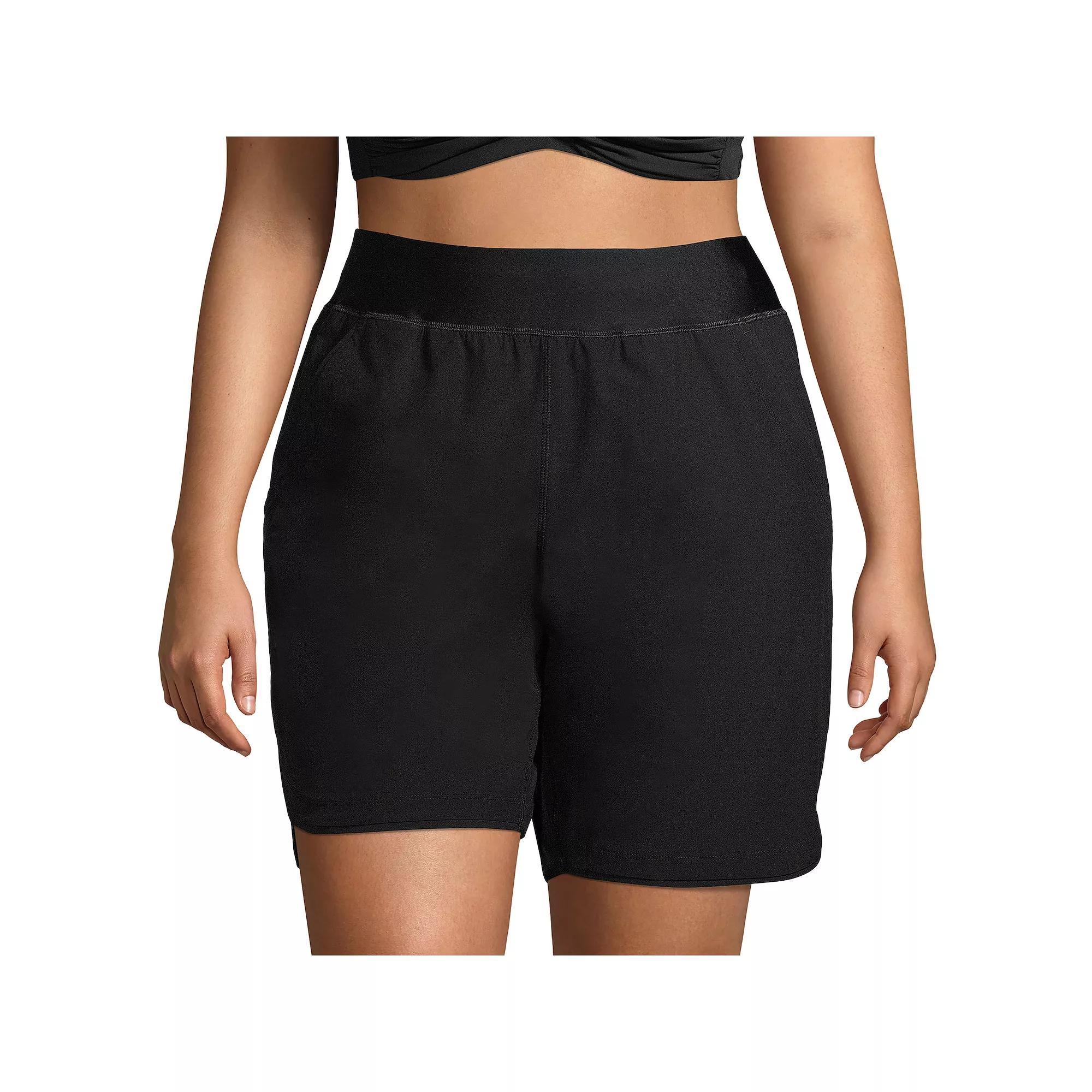Plus Size Lands' End 9" Quick Dry Swim Board Shorts With Panty, Women's, Size: 18 W, Black Product Image