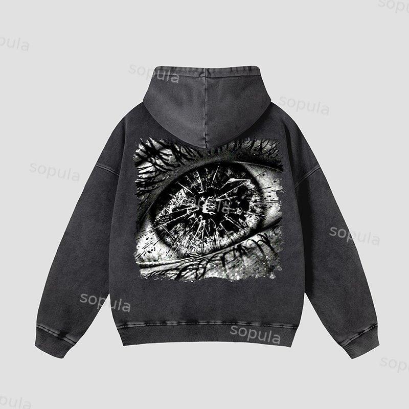 Sopula Cognitive Eye Break Vintage Graphics Washed Distressed Hoodie Product Image