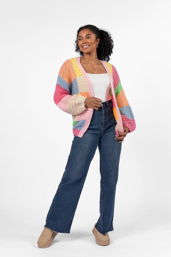 Still Deciding Pink Multi Color Block Cardigan FINAL SALE Product Image