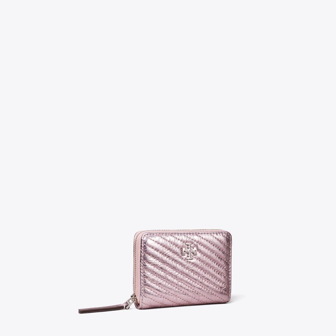 TORY BURCH Small Kira Metallic Moto Quilt Zip Around Wallet In Sparkle Pink Product Image