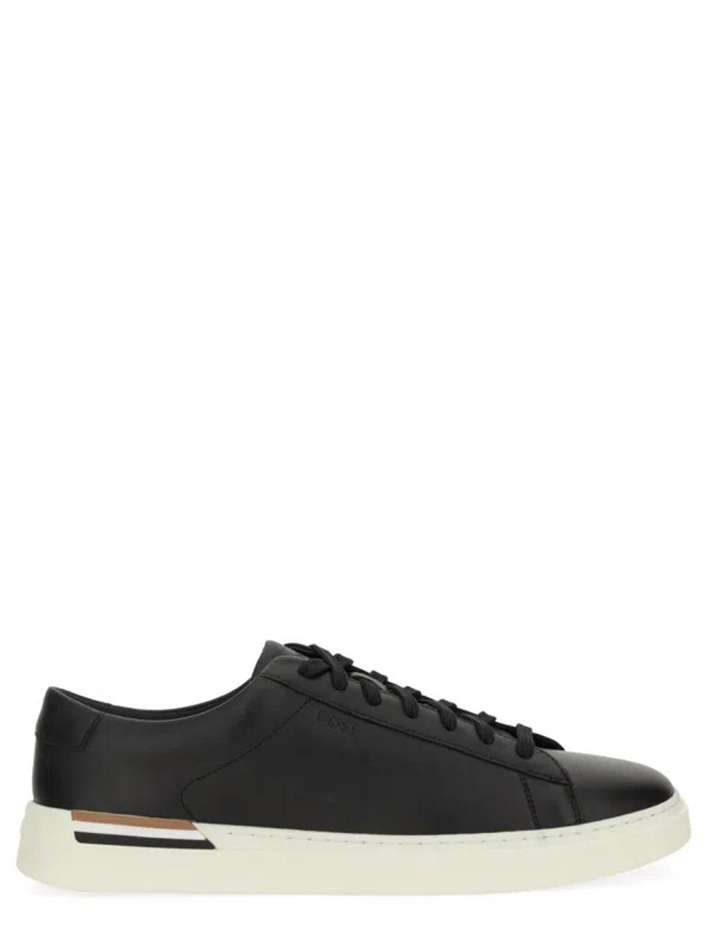 HUGO BOSS Lace-up Leather Sneakers In Black Product Image