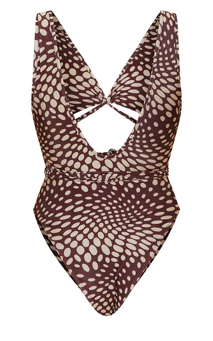 Cream Abstract Polka Dot Cut Out Wrap Around Swimsuit Product Image