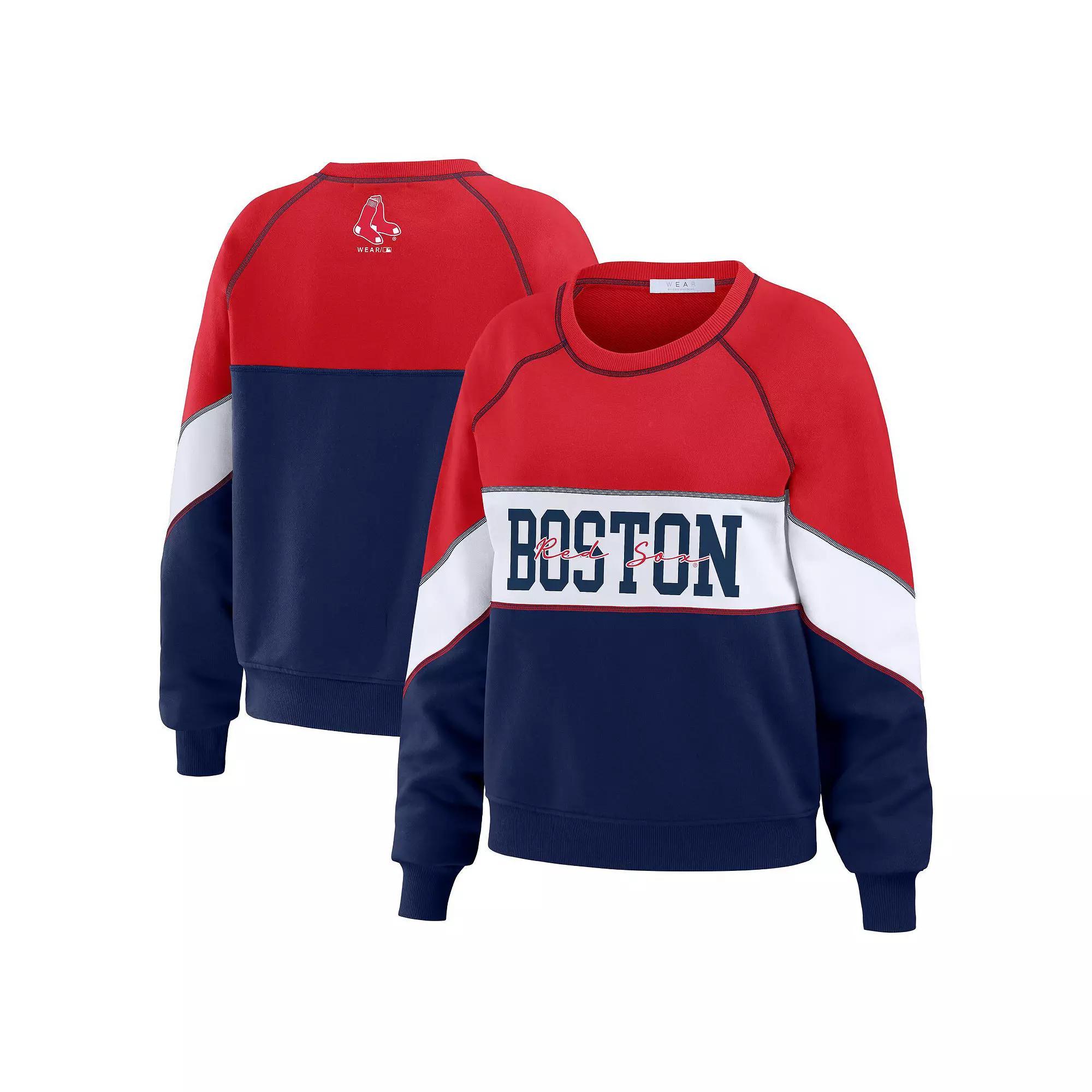 Women's WEAR by Erin Andrews Red/Navy Boston Red Sox Crewneck Pullover Sweatshirt,  Product Image