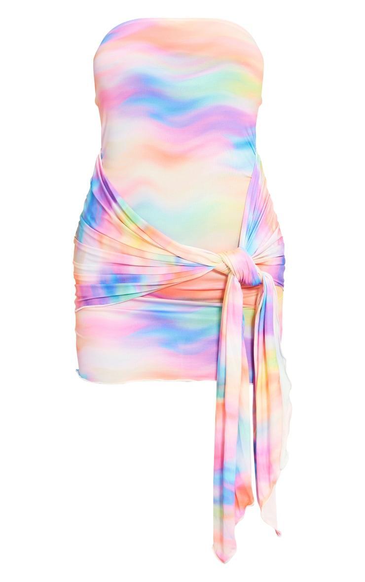 Pink Watercolour Wave Slinky Wrap Drape Bandeau Bodycon Dress Product Image