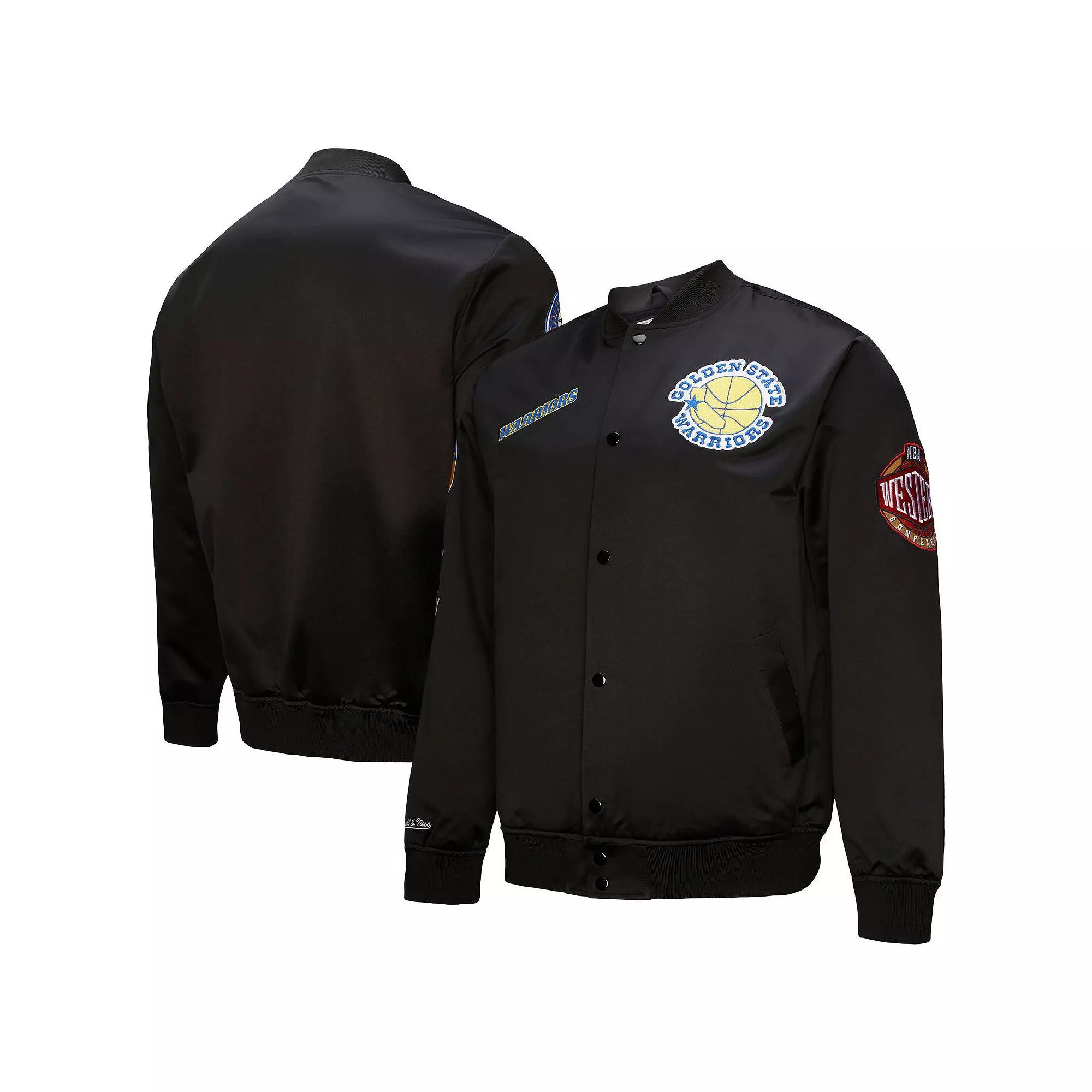 Men's Mitchell & Ness Black Golden State Warriors Blackout Collection Vintage Full-Snap Satin Jacket,  Product Image