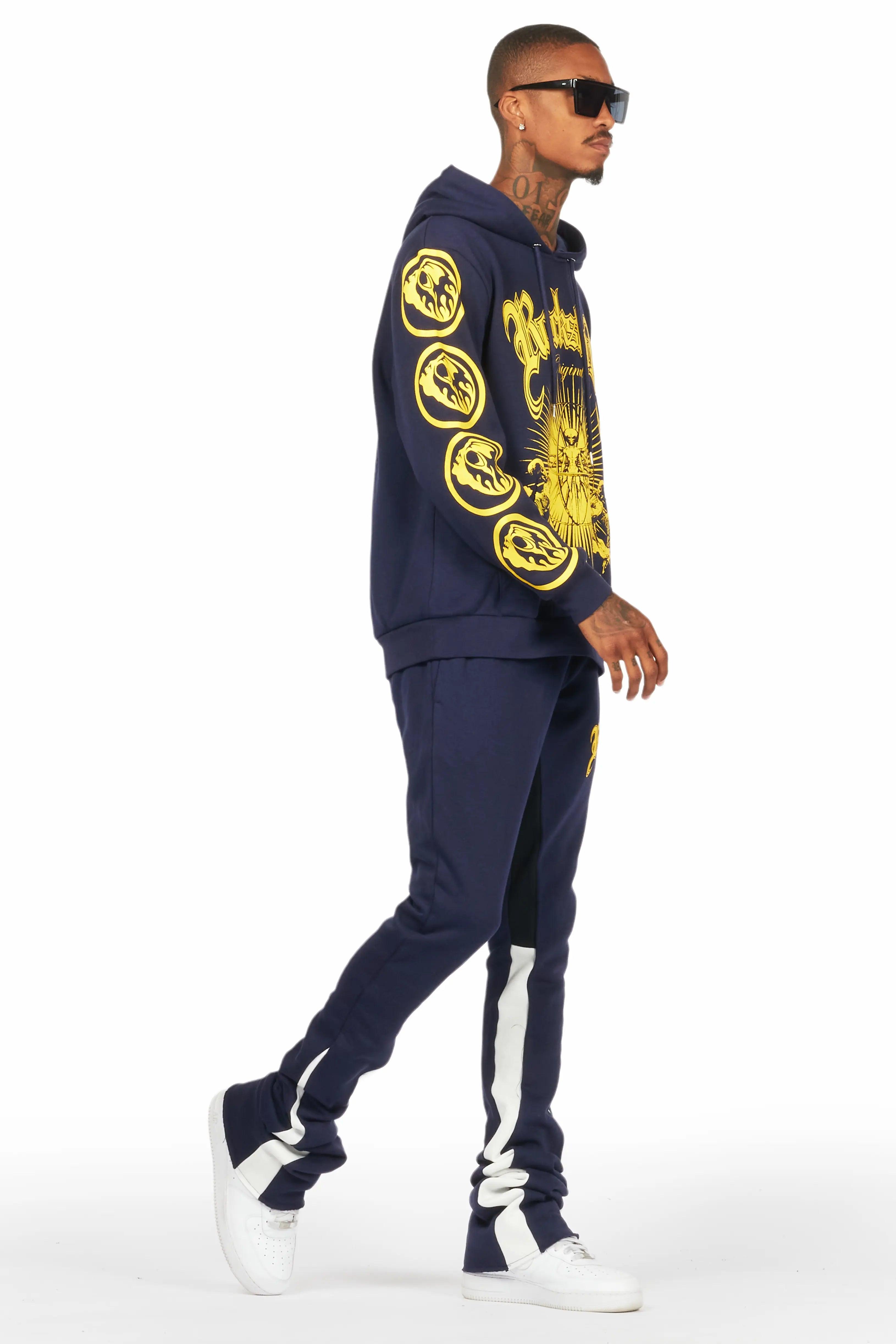 Yarden Navy Hoodie/Super Stacked Flare Pant Track Set Male Product Image