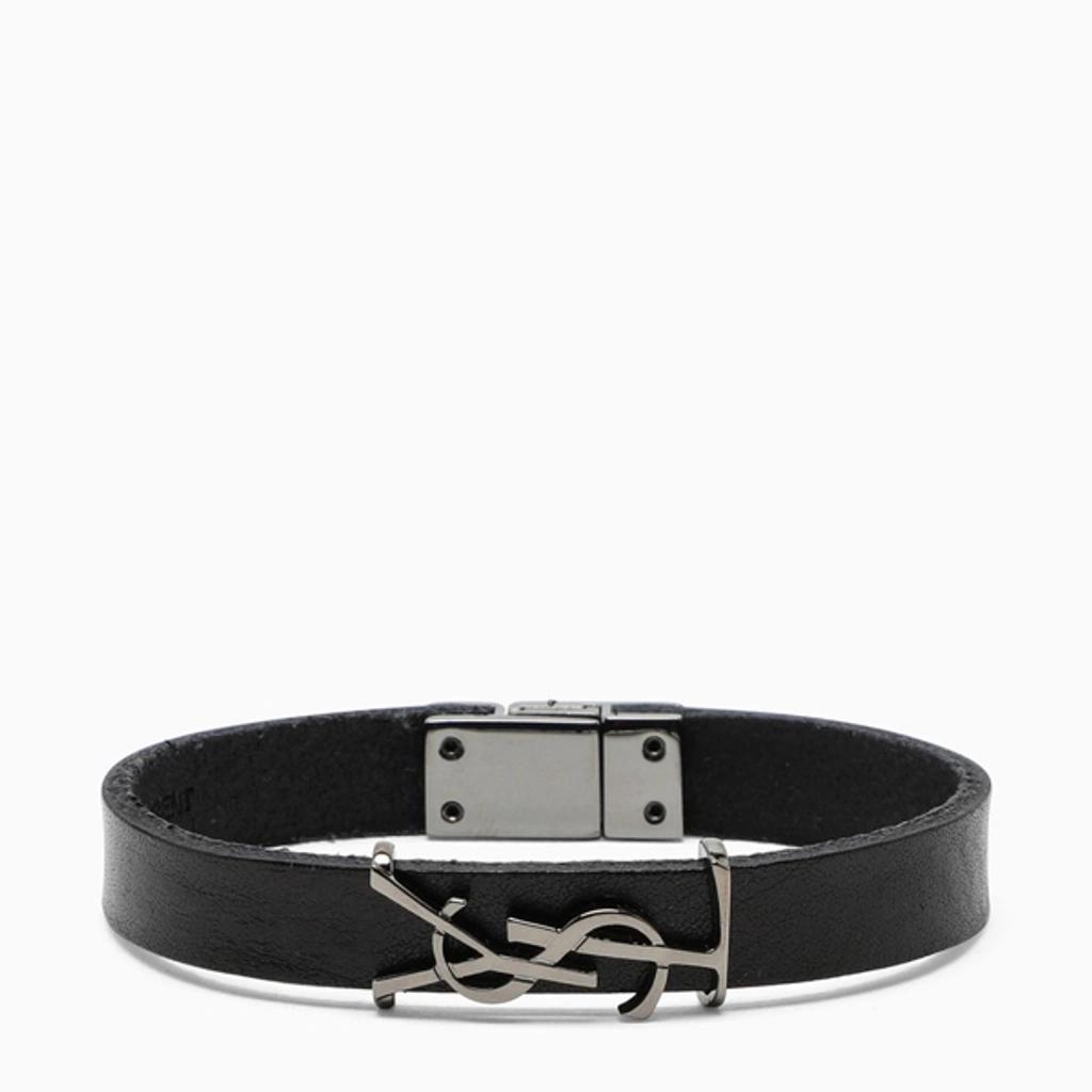 SAINT LAURENT Opyum Monogram Leather Bracelet In Nero Product Image