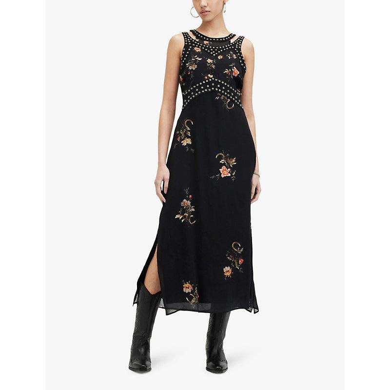 ALLSAINTS Jessie Tanana Floral Print Maxi Dress In Jet Black Product Image