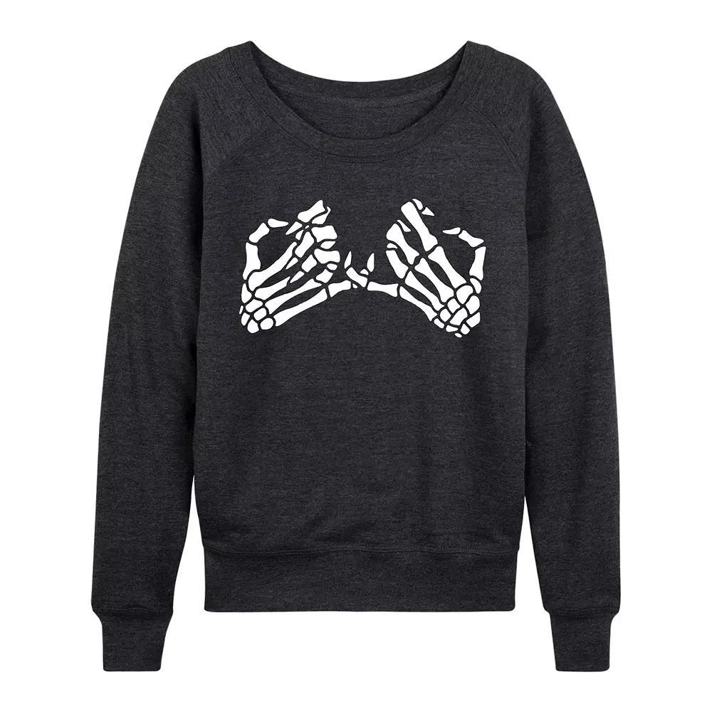 Women's Pinky Promise Skeletons French Terry Long Sleeve Tee, Size: Small, Heather Grey Product Image