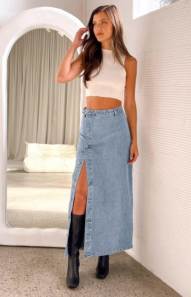 Fazio Button Side Denim Maxi Skirt Product Image