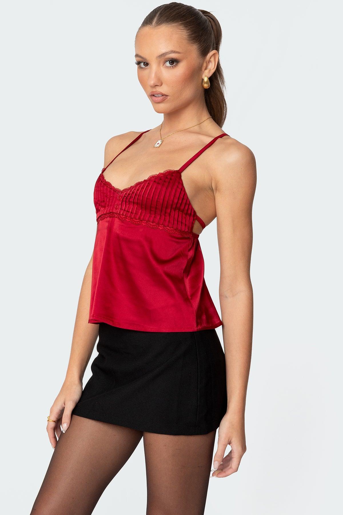 Blanca Satin Effect Lace Trim Tank Top Product Image