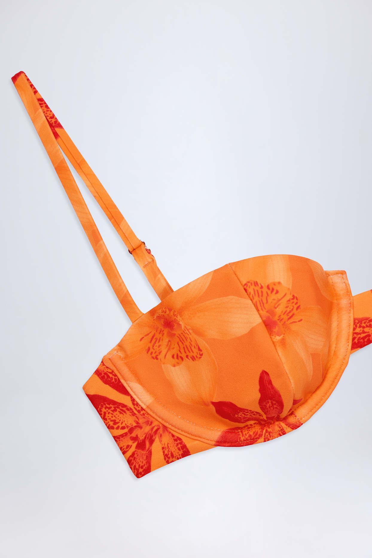 Underwired Balconette Bikini Top in Orange Orchid Print Product Image