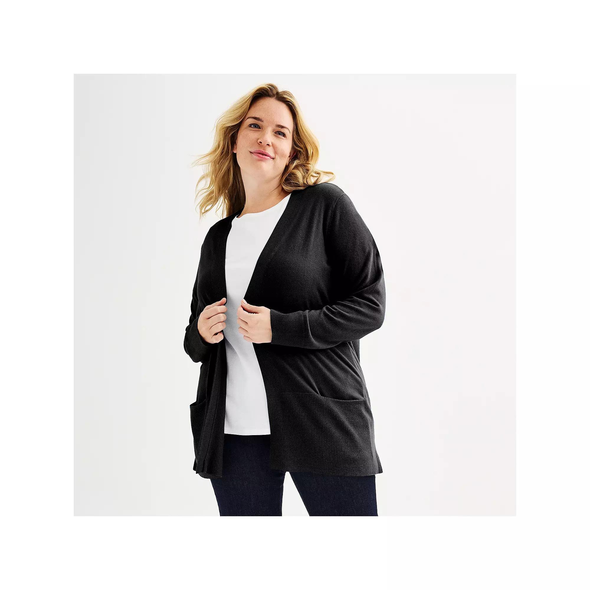 Plus Size Croft & Barrow® Cardigan with Pockets, Women's, Size: 4XL, Black Product Image