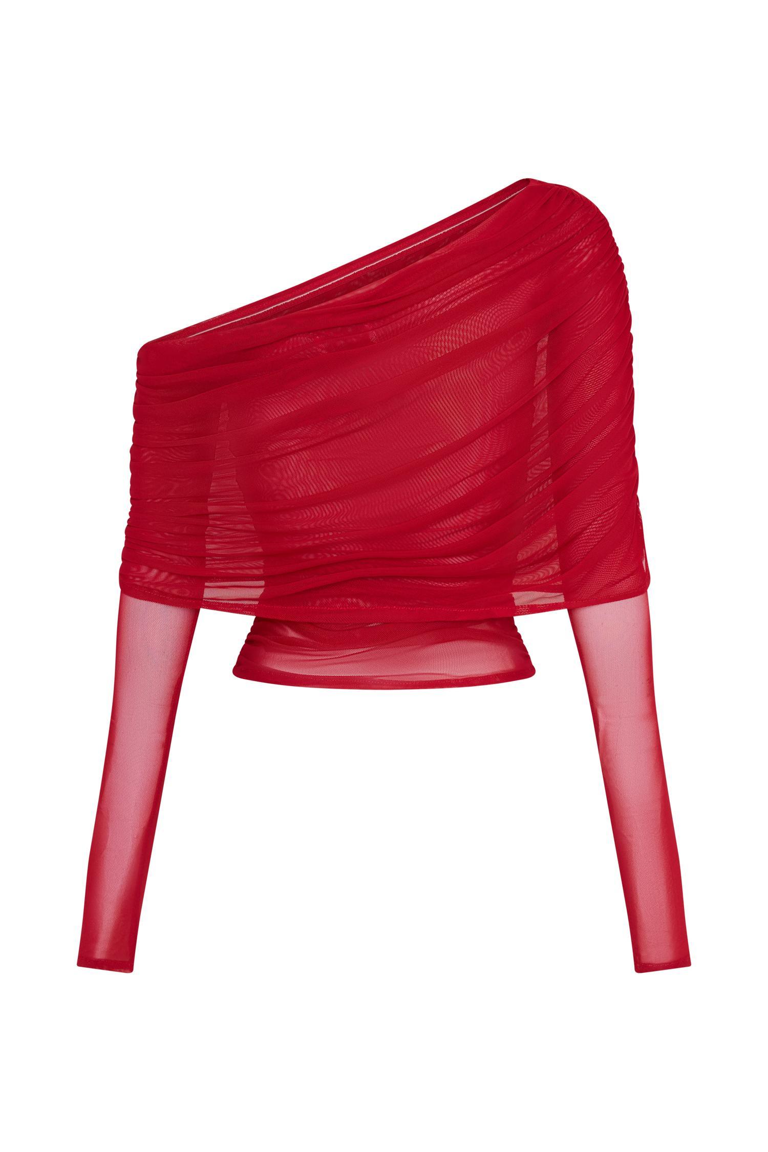 Everly Sheer Mesh Off Shoulder Top - Ruby Product Image
