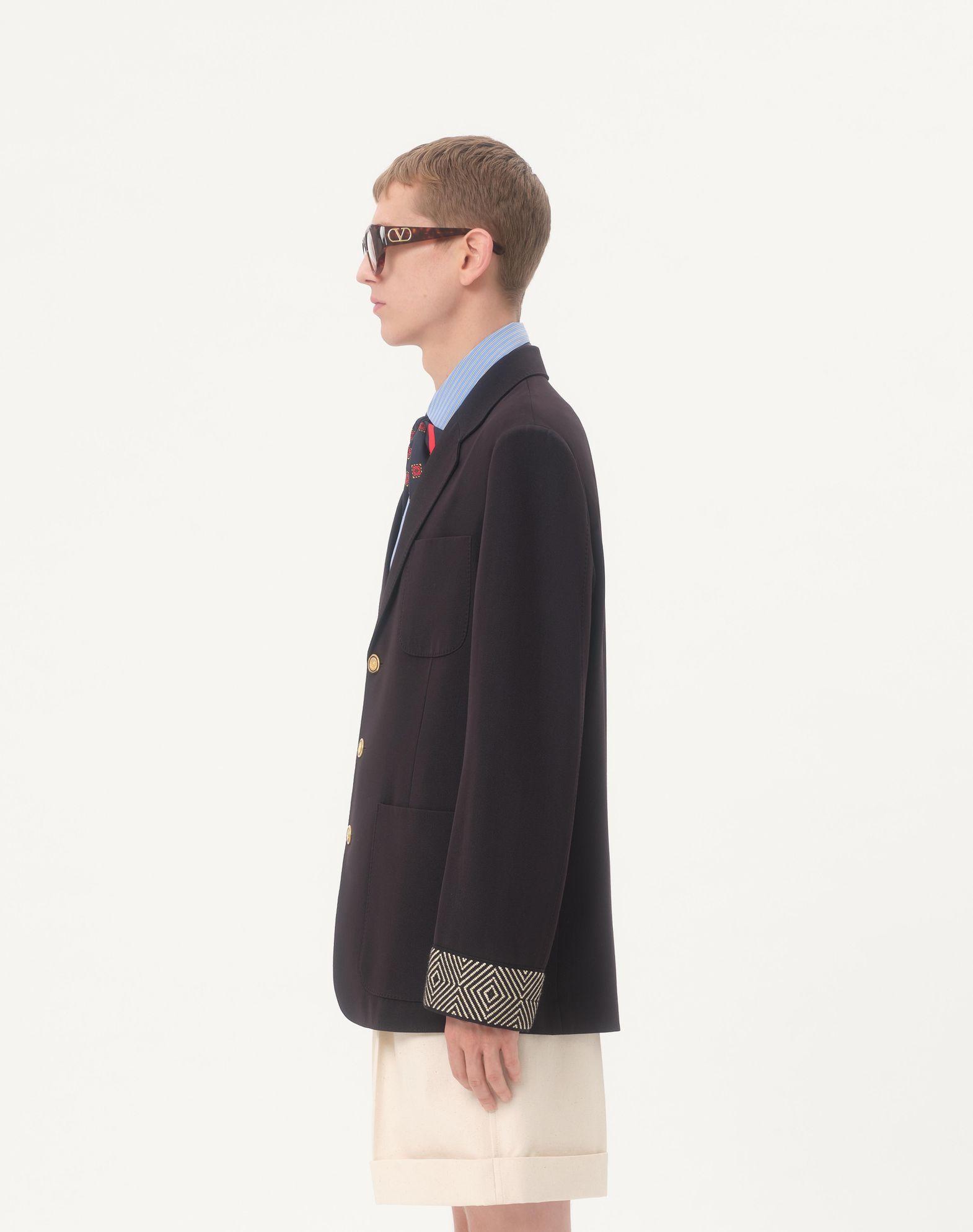 Single-Breasted Wool And Cotton Jacket With Jacquard Trimmings Product Image