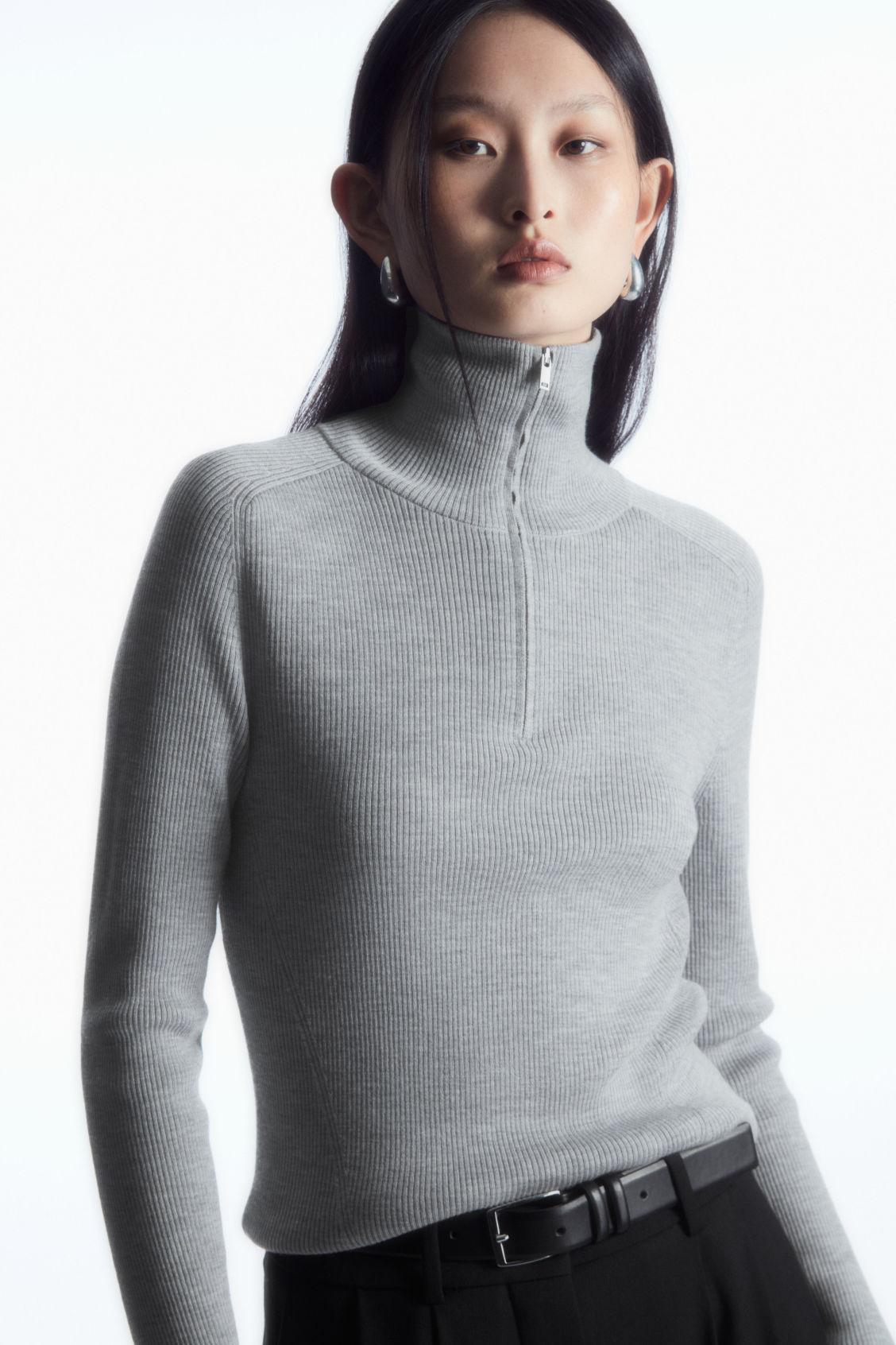 RIBBED WOOL HALF-ZIP TOP Product Image