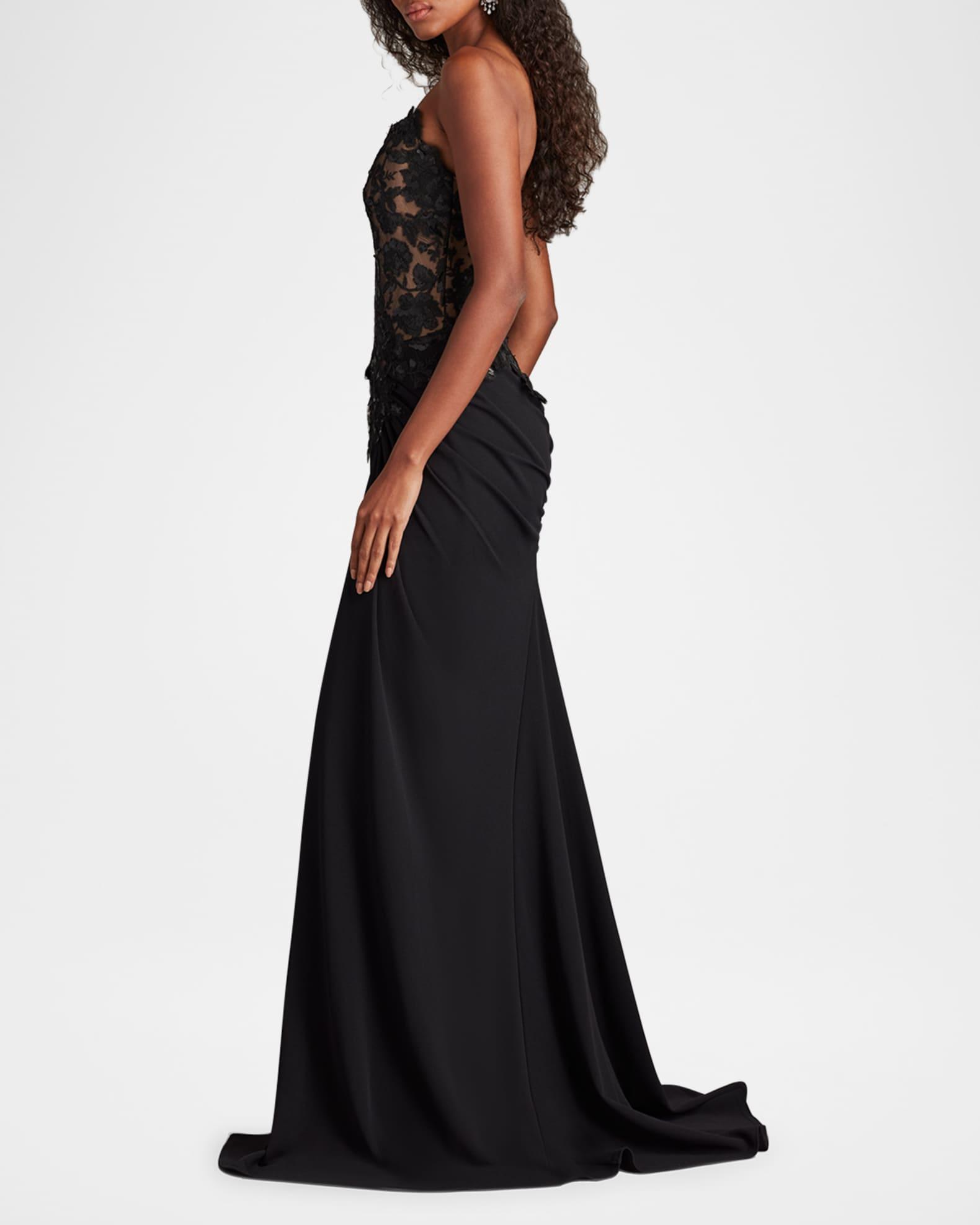 Strapless Pleated Sequin Lace Gown Product Image