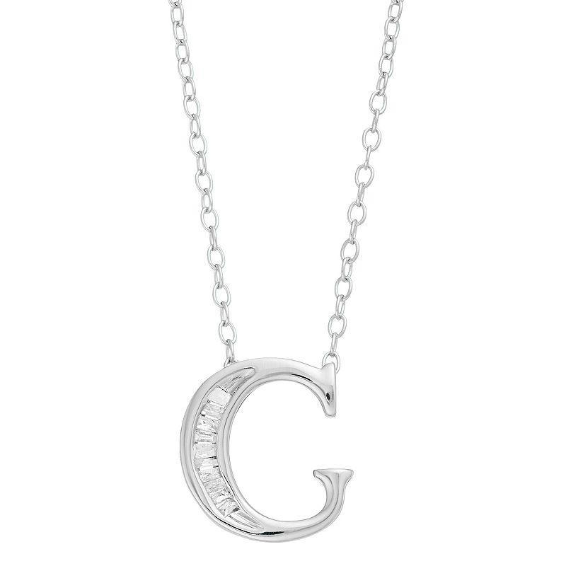 Sterling Silver Baguette Diamond Initial Pendant Necklace, Womens Product Image