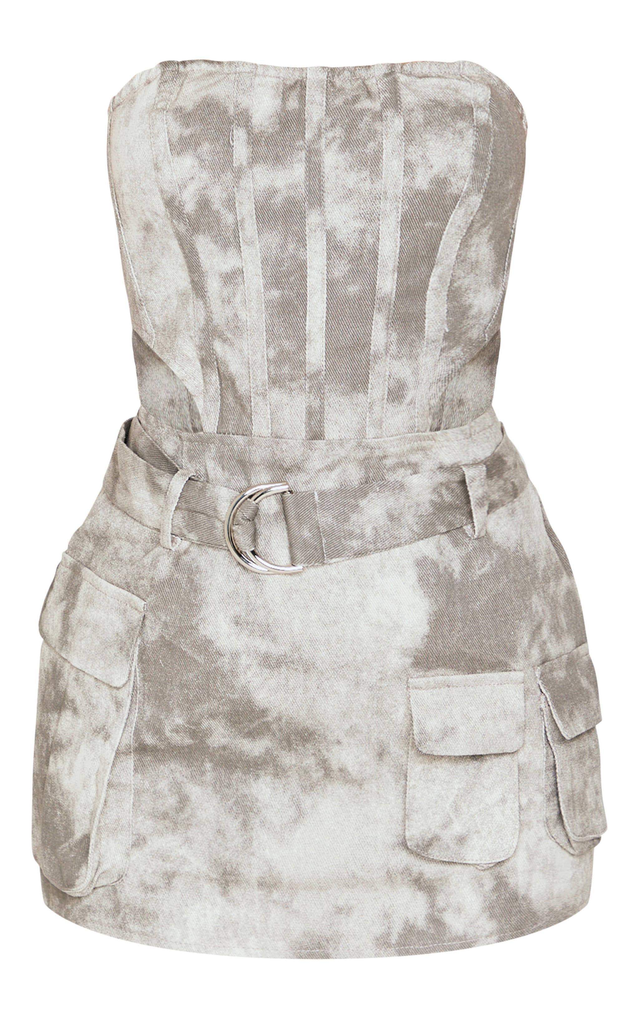 Petite Grey Washed Cargo Mini Dress Product Image