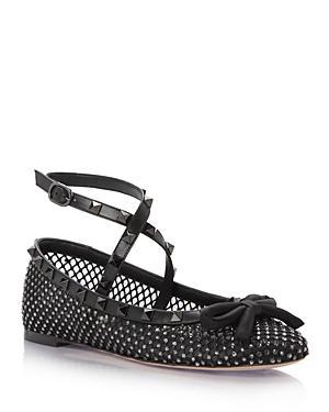 Womens Rockstud Laminated Nappa Leather Ballerina Flats Product Image