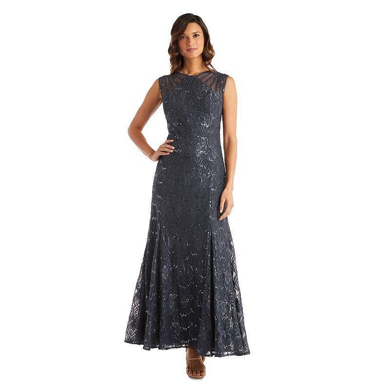 R  M Richards Petite Size Sleeveless Lace Round Neck Fit and Flare Dress Product Image