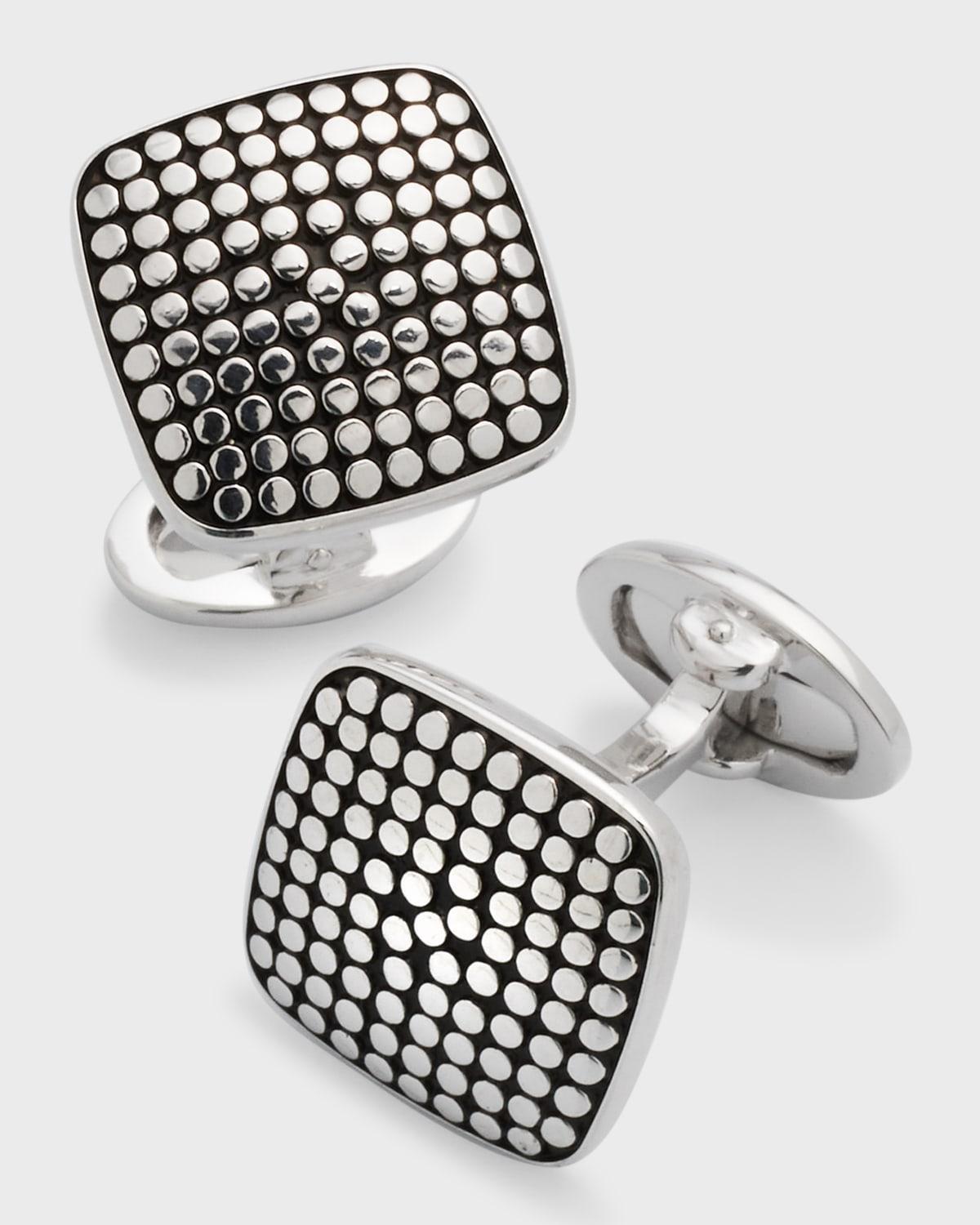 Mens Sterling Silver Dotted Square Cufflinks Product Image