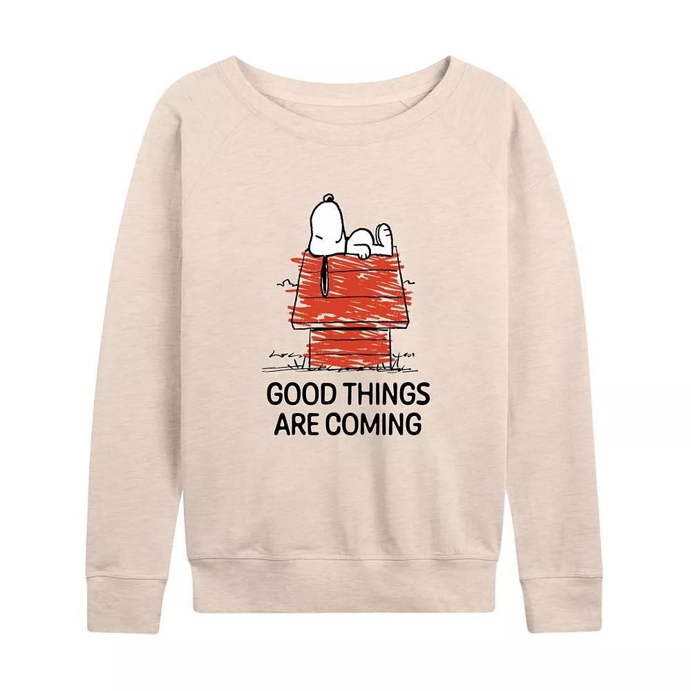 Women's Peanuts Snoopy Good Things Are Coming French Terry Long Sleeve Tee, Girl's,  Product Image